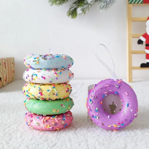 Miniatura 3 de Adorno para árbol de Navidad, 6 piezas de donas colgantes pastel de macarrón para decoración de Navidad Candyland, dulce para una niña, fiesta