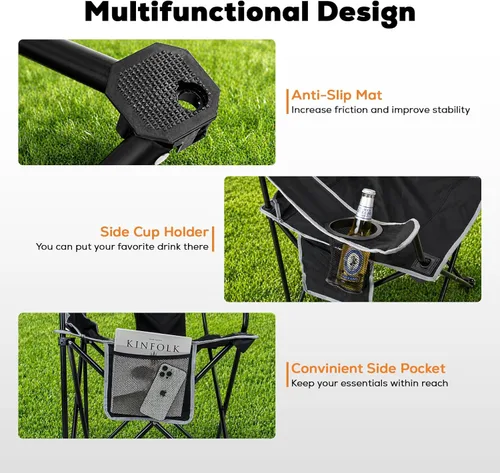 Miniatura 8 de 2 Pack Folding Camping Chairs Support 400LBS Portable Outdoor Chairs with 4-Can Cooler Bag, Lawn Chairs with Cup Holder for Adults, Collapsible