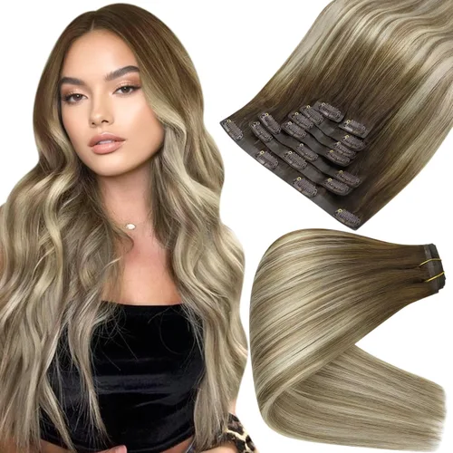 Miniatura 10 de Full Shine Extensiones de cabello humano con pinzas, cabello humano Remy invisible para mujer, color rubio platino, 20 pulgadas, 8 unidades, 4.23 oz