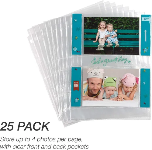 Miniatura 7 de Samsill Páginas de fotos de 4 x 6 pulgadas para carpeta de 3 anillos de 4 x 6, paquete de 25), con capacidad para 100 imágenes, cada página de fotos