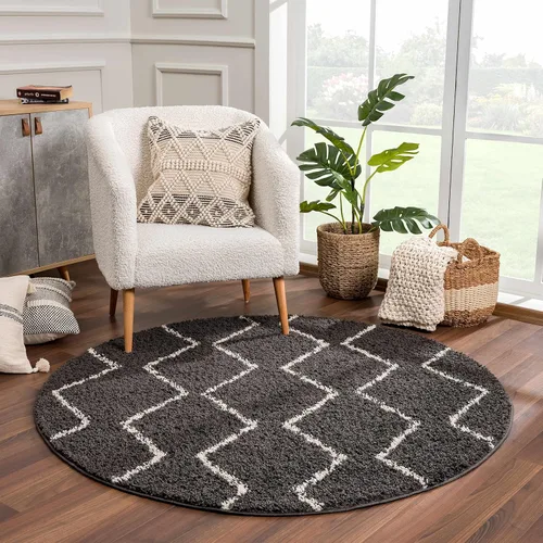 Miniatura 39 de Hauteloom, Duncans - Alfombra de estilo granja de pelo mullido para sala y dormitorio, con borlas - Beige, carbón, gris - 2 pies 7 pulgadas x 7 pies