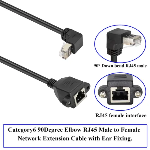 Miniatura 4 de Cable de extensión de red LAN RJ45 en ángulo descendente de 90° Cat6 RJ45 de 90 grados macho a hembra blindado para red Ethernet Cable de extensión