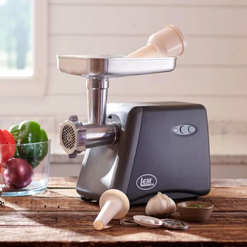 Miniatura 2 de LEM Productos # 8 Molinillo de carne de encimera, molinillo de carne eléctrico de aluminio de 575 vatios para uso doméstico, procesador de alimentos