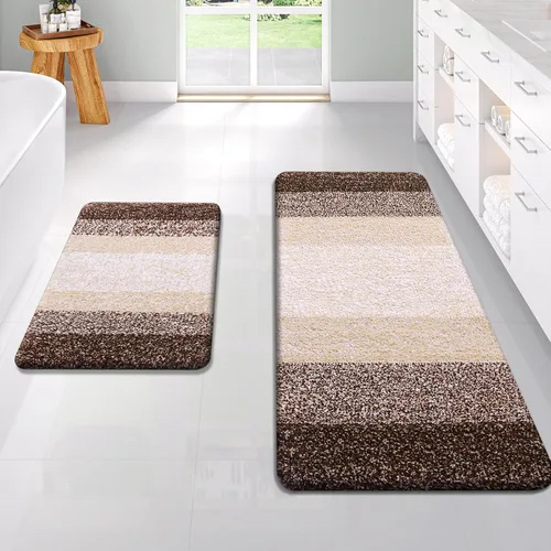 Miniatura 51 de OLANLY Juego de 2 alfombras de baño de microfibra suave y absorbente, antideslizantes, se pueden lavar y secar a máquina, alfombras de baño peludas