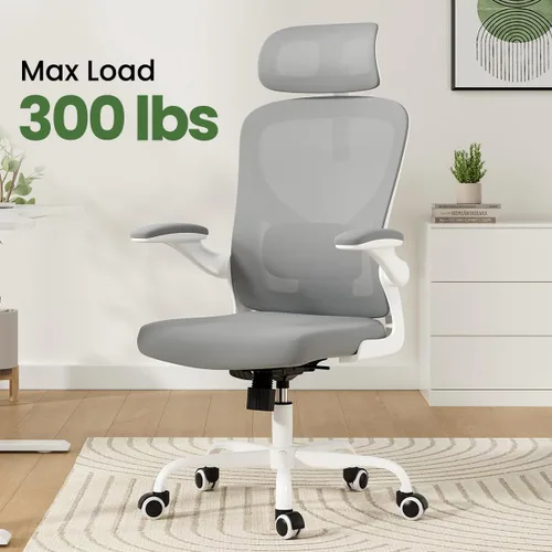 Miniatura 4 de Silla de oficina ergonómica, silla de escritorio giratoria de malla con respaldo alto, con soporte lumbar ajustable, reposacabezas y reposabrazos