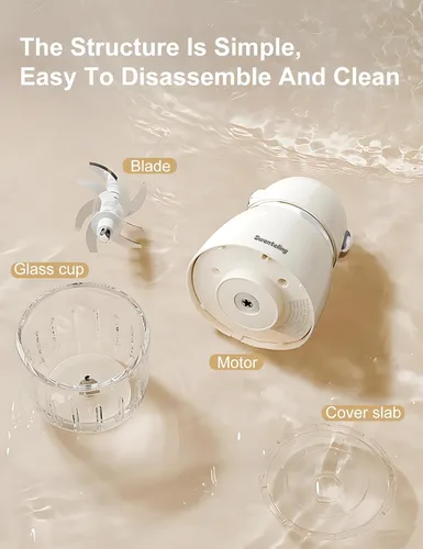 Miniatura 5 de Máquina de alimentos para bebés, mini licuadora de alimentos para bebés, color blanco cremoso, máquina de puré de alimentos de 10 onzas, procesador