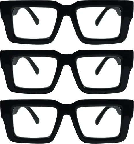 Miniatura 3 de REAVEE - Paquete de 3 gafas de lectura estilo Oprah para mujeres y hombres, con bloqueo de luz azul, elegantes, cuadradas con bisagra de resorte