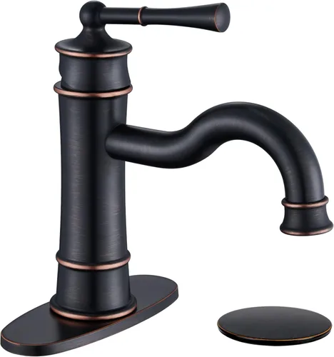 Grifo para lavabo de baño romano ORB de un solo orificio para montaje en cubierta, conjunto de drenaje emergente con placa de cubierta con