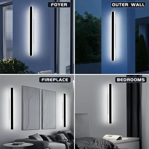 Miniatura 45 de Luz de pared exterior moderna de 47 pulgadas, accesorios de iluminación exterior de acrílico negro de 3000K, montaje en pared, luces de porche