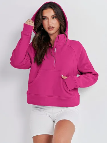 Miniatura 9 de ANRABESS Sudaderas con capucha corta con media cremallera para mujer, sudadera de forro polar con cremallera de un cuarto, ropa de invierno 2023