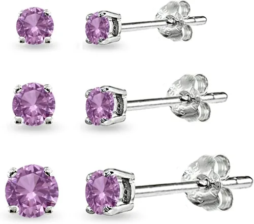 Aretes de tuerca para mujer, aretes de piedra natal, piedra preciosa genuina o sintética, juego de aretes redondos de 0.118 a 0.197 pulgadas, juego