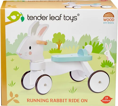 Miniatura 4 de Tender Leaf Toys - Carrera de conejo - Bicicleta temática de conejo de cuatro ruedas de madera con anillo de goma y mango - Desarrollo temprano