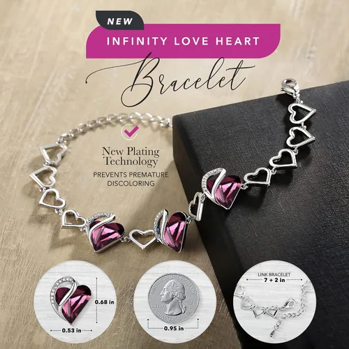 Miniatura 2 de Leafael - Pulsera de amor infinito con eslabones, corazón de cristal y piedra natal, regalos para mujer, tono plateado, 7 pulgadas con extensor de 2