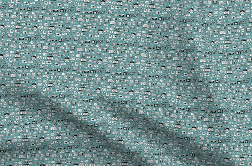 Spoonflower Tela - Cámara vintage de juguete retro con fotografía de género azul neutro pequeño impreso en tela de gasa cuarto gordo - costura de