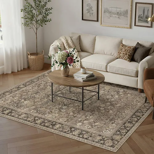 Miniatura 36 de HUGEAR 8x10 Alfombras lavables a máquina color marrón para pasillo, alfombra grande de área interior, alfombra de acento floral, alfombra de pelo