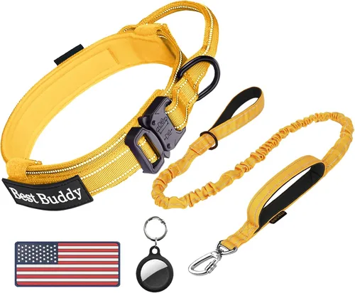 Miniatura 9 de AUBELL Collar táctico reflectante para perro, collares militares ajustables de servicio pesado K9 con asa y hebilla de metal de liberación rápida