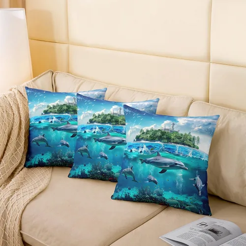 Miniatura 4 de jejeloiu Cortina opaca con diseño de delfín, bonita cortina de puerta de animales del océano, privacidad hawaiana, decoración de vida marina