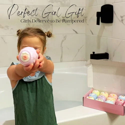 Miniatura 3 de EvolutionUSA Juego de 12 bombas de baño Bloom con juguetes, adorable set de bombas de baño para niñas, bombas de baño burbujeantes para niños, bola