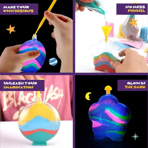 Miniatura 5 de Crea tu propia actividad artística de arena mágica con purpurina Kits de arena personalizados de colores que brillan en la oscuridad para niños