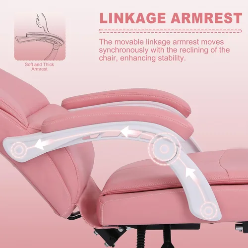 Miniatura 3 de Misolant Silla de oficina grande y alta con reposapiés, silla de escritorio de respaldo alto con reposabrazos de varillaje, sillas ejecutivas Rosa