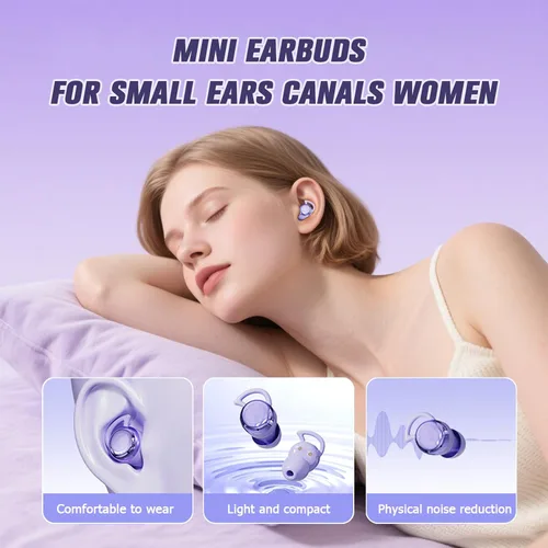 Miniatura 3 de Audífonos invisibles pequeños para dormir, color morado, inalámbrico, Bluetooth, cómodos, para dormir de lado, pequeños, pequeños, discretos, Púrpura
