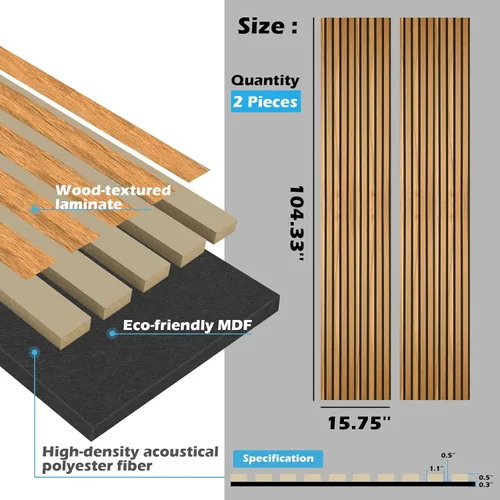 Miniatura 6 de Art3d - 2 piezas de panel acústico de listones, de 104 x 15.75 pulgadas para pared y techo, panel 3D acanalado absorbente de sonido con acabado