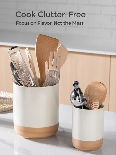 Miniatura 5 de AmorArc Soporte para utensilios de cerámica, 7.25 pulgadas + 5.4 pulgadas de cocina para encimera, organizador de encimera de cocina con parte