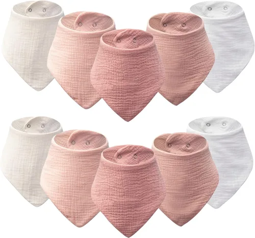 Miniatura 8 de Paquete de 10 baberos tipo bandana para bebé, baberos 100% algodón para niños y niñas, babero suave y absorbente para dentición para recién nacidos
