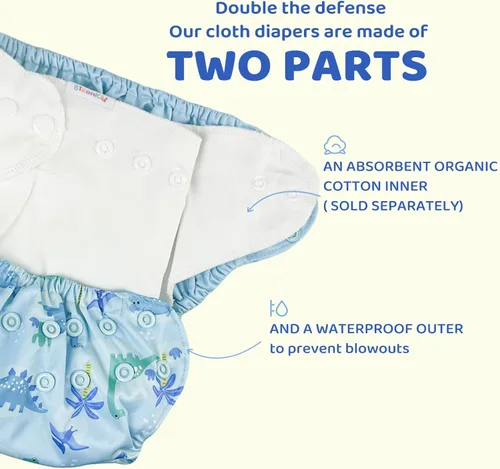 Miniatura 3 de BISENKID Pañal de tela impermeable reutilizable – Cubierta exterior ajustable sobre una capa interior absorbente para evitar explosiones de orina