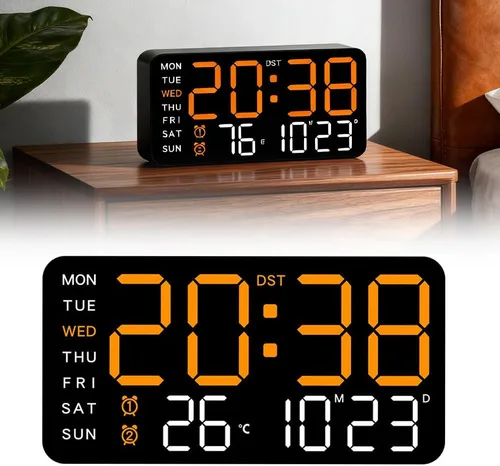 Miniatura 9 de Reloj de pared digital LED decorativo multifuncional, reloj digital grande que muestra la hora, fecha, temperatura, ajuste automático de brillo