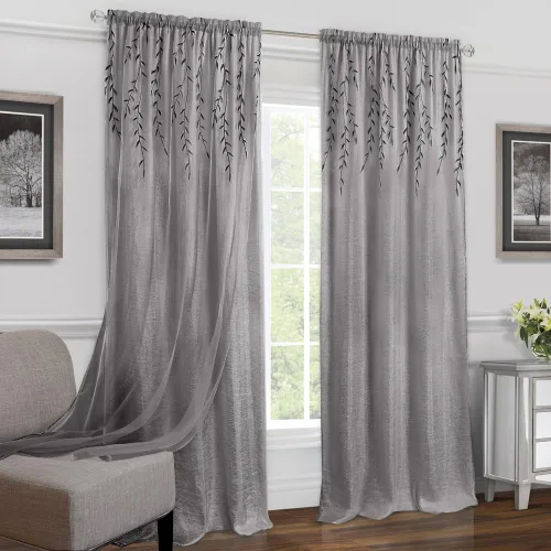 Achim Home Decor - Cortina para ventana con bolsillo para barra, 63 pulgadas de largo, 42 pulgadas de ancho, color gris, lavable a máquina, cortinas