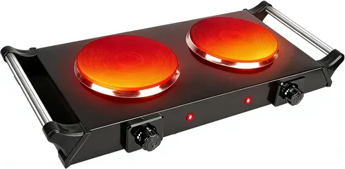 Miniatura 12 de Quemador doble de 2000 W, placa eléctrica para cocinar estufa de cocina portátil, quemador de encimera para cocina, dormitorio, control de Negro