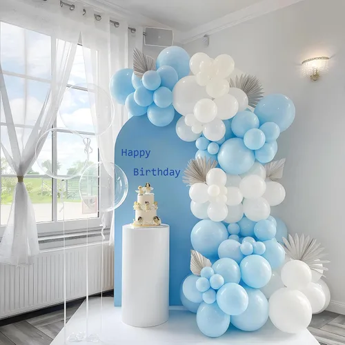 Miniatura 3 de Kit de arco de globos azules y blancos, 120 guirnaldas de globos azul claro pastel, globos de látex de 18, 12, 10, 5 pulgadas para niños