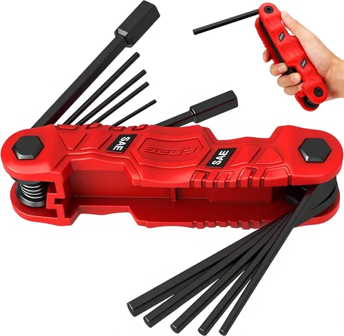 Juego de llaves hexagonales plegables de 11 piezas grandes SAE (3/32"-1/2"), juego de llaves Allen resistentes, herramienta portátil para tiro con