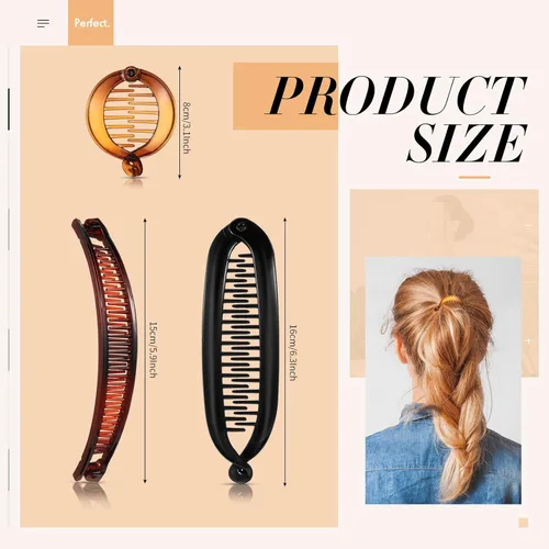 Miniatura 3 de Chuangdi 12 pinzas de plátano para mujer, pinzas clásicas para el cabello con doble peineta, cola de pez grande, soporte para cola de caballo