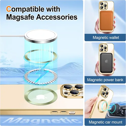 Miniatura 5 de Hython Funda para iPhone 14 Pro Max con purpurina, fundas magnéticas transparentes para teléfono con protector de lente de cámara