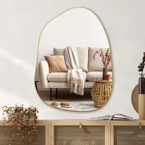 PERFNIQUE - Espejo de pared irregular asimétrico, espejo dorado de 32"x24" para baño, dormitorio, sala de estar, entrada, decoración moderna boho,