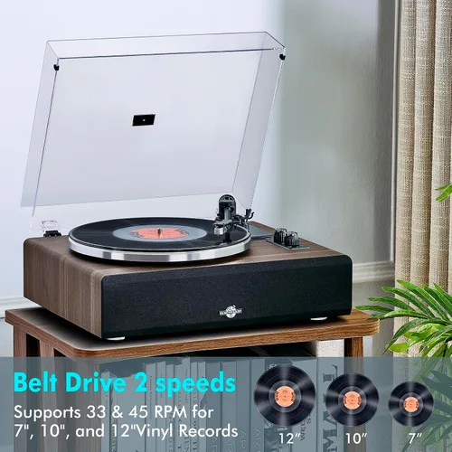 Miniatura 2 de Tocadiscos con altavoz, tocadiscos de vinilo con cartucho magnético para decoración del hogar y entretenimiento, tocadiscos de vinilo adecuado