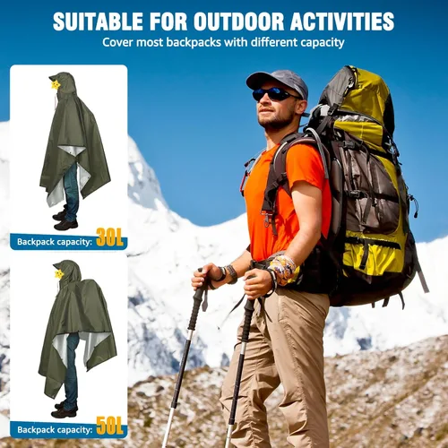 Miniatura 7 de ANYOO Poncho de lluvia con capucha para adultos, impermeable, ligero, para hombres y mujeres, chaqueta de lluvia reutilizable para emergencias al