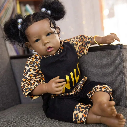 Miniatura 11 de Muñecas bebé Reborn Niña Negra, Muñecas bebé recién nacidas afroamericanas de 20 pulgadas, realistas con cuerpo suave y extremidades de silicona