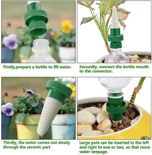 Miniatura 3 de Greatstar - Agujero de plantas de cerámica para vacaciones, sistema automático de estacas de riego de flores y goteo para uso en interiores y 4