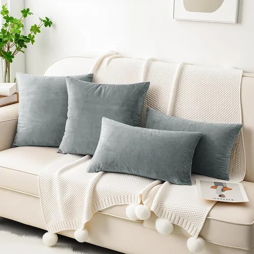 Miniatura 2 de HWY 50 fundas de almohada decorativas de terciopelo sólido para sofá, sala de estar., Terciopelo, gris, 20x20 pulgadas