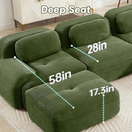Miniatura 6 de Sofá modular sin hueso de 117 pulgadas, sofá modular en forma de L para sala de estar, sofá comprimido con asiento profundo, sofá nube de pana
