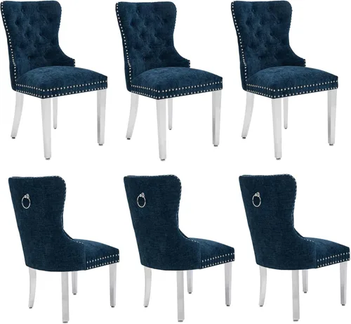 Miniatura 31 de adochr Juego de 2 sillas de comedor de terciopelo, sillas de comedor tapizadas acolchadas con anillo de tracción y patas de acero inoxidable, beige