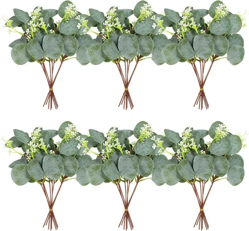 ZeKonan 40 piezas de semillas artificiales blancas de tallo de eucalipto verde adecuadas para la familia, jarrón de boda, centro de ramos, arreglos