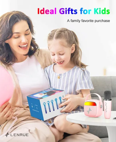 Miniatura 6 de LENRUE Máquina de karaoke para niños, regalos de cumpleaños para niñas, niños y adolescentes con micrófono inalámbrico, luces de colores, regalos