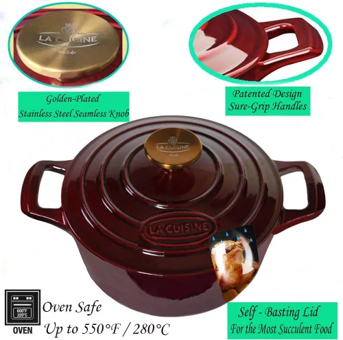 Miniatura 3 de La Cuisine - Olla de hierro fundido esmaltado para horno holandés con tapa, 2.1 cuartos de galón de 7.9 pulgadas/20cm de diámetro. Revestimiento