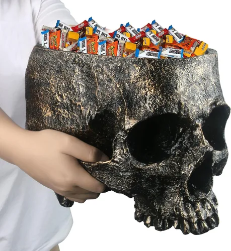 Miniatura 9 de Plato de caramelo de calavera de Halloween, cabeza de calavera profunda, soporte para cuenco de caramelo de Halloween, decoración de calaveras