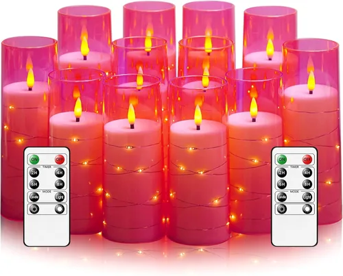 Miniatura 10 de Velas sin llama, con cadena de estrellas incorporada, velas operadas por baterías, velas LED parpadeantes, velas de pilar con control remoto