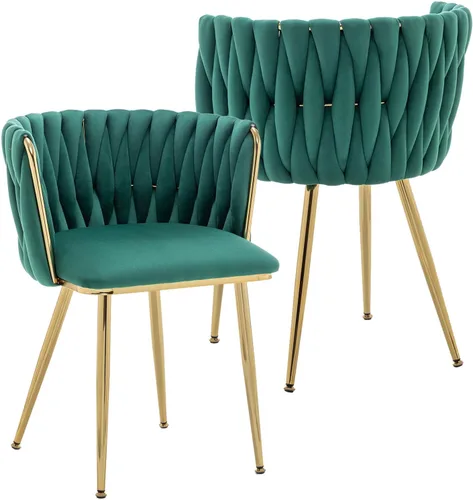 Miniatura 12 de Juego de 2 sillas de comedor de terciopelo Kiztir, sillas tapizadas de comedor con patas de metal dorado, lujosas sillas de comedor acolchadas